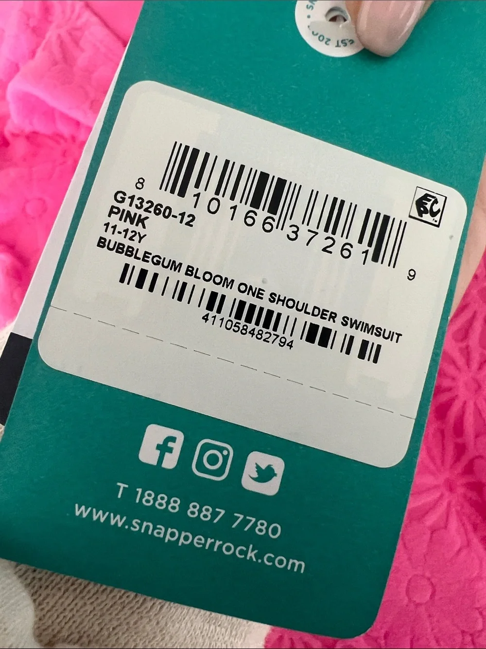 Snapper Rock Bubblegum Bloom One Shoulder Swim Girls Size 12 (11-12 Years) | NWT